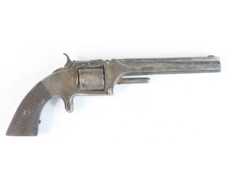 A 19th century unmarked Smith and Wesson .32 rimfire No.2 Army revolver, having a 6 inch tilt-up barrel, plain six shot cylin