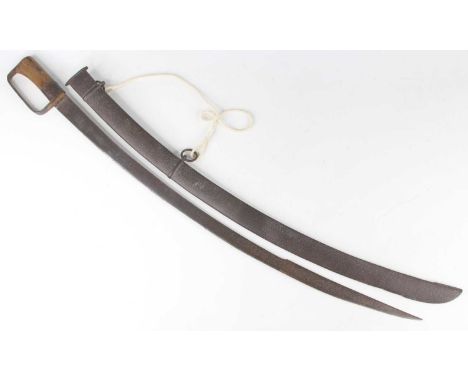 A 19th century sword, the 80cm curved spear-point blade faintly etched XIX L.D., having an associated wooden handle and steel