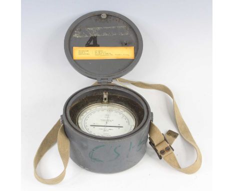 A Negretti &amp; Zambra Precision Altimeter no. P/113135, the signed silvered dial with Arabic scale and central thermometer,