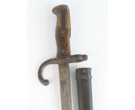 A French Model 1874 Gras bayonet, the 52.5 cm single edged blade etched to the back edge Mre de armes de St Ettienne Fevrier 