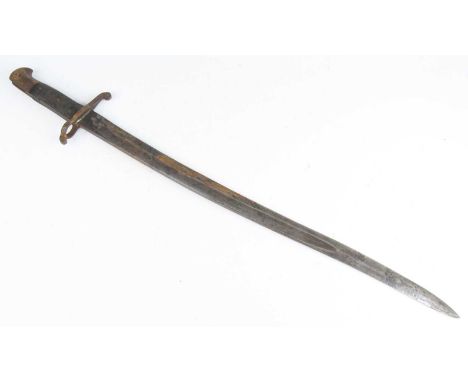 A British 1856 pattern Volunteers sword bayonet, having a 58cm yataghan shaped blade with steel quillon and chequered two pie