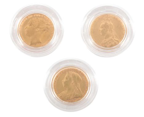 THE ROYAL MINT: A QUEEN VICTORIA PORTRAIT SOVEREIGN THREE COIN COLLECTIONcomprising Young Head by William Wyon RA, Jubilee He