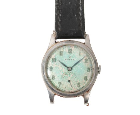 ROLEX: A STAINLESS STEEL GENTLEMAN'S WRISTWATCHwith manual wind movement, the white dial with black luminous Arabic numerals 