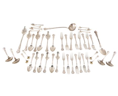A VICTORIAN SILVER QUEENS PATTERN PART TABLE SERVICEby Elizabeth Eaton, London 1845, comprising fifteen table forks, six dess