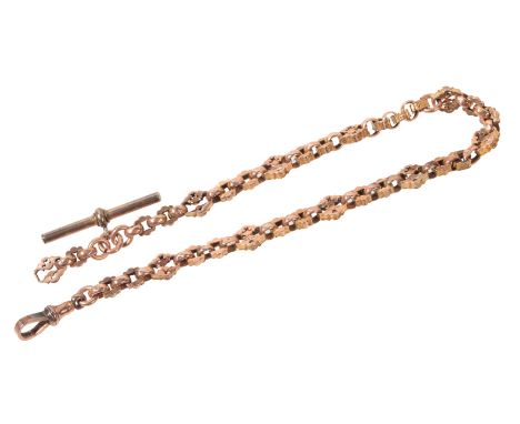 A 9CT GOLD CHAIN LINK POCKET WATCH CHAINwith a gold-plated "T"-bar, 37cm long, (c.17.32g total weight)