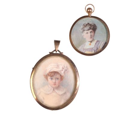 TWO ANTIQUE PORTRAIT MINIATURES including a portrait miniature in 9ct gold, painted to depict a Victorian woman, full British