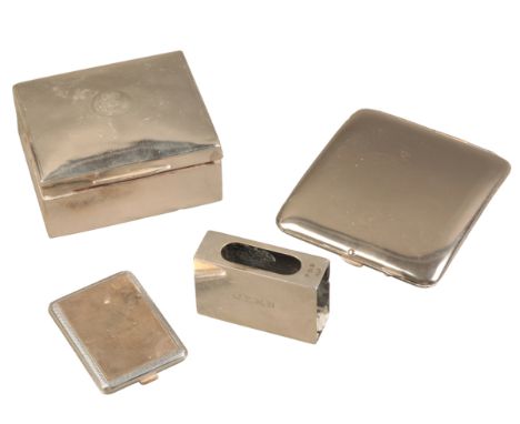 AN EDWARD VII SILVER AND SILVER GILT MATCH CASEby Garrard & Co, London 1906; together with a silver match box holder; a silve