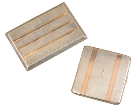 A GEORGE V SILVER CIGARETTE CASE OF ART DECO DESIGN by Hart &amp; Son, Birmingham 1924, the engine turned body inlaid with th