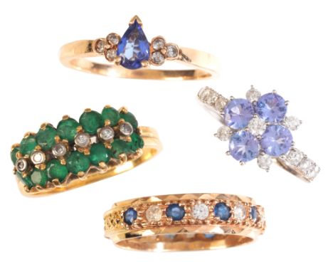 A COLLECTION OF GEM-SET RINGSincluding a tanzanite and diamond ring in 14ct gold, together with an emerald and diamond ring i