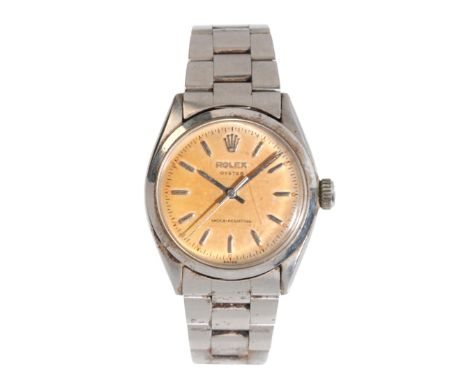 ROLEX OYSTER: A GENTLEMAN'S STAINLESS STEEL WRISTWATCH&nbsp;with manual wind movement, the cream dial (tropical) with silver 