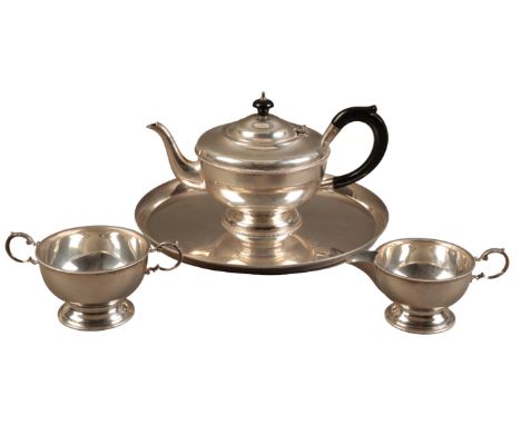 A GEORGE VI SILVER FOUR PIECE TEA SERVICEBirmingham 1937, by Marion & Jones, Birmingham 1937, comprising teapot, milk jug, su