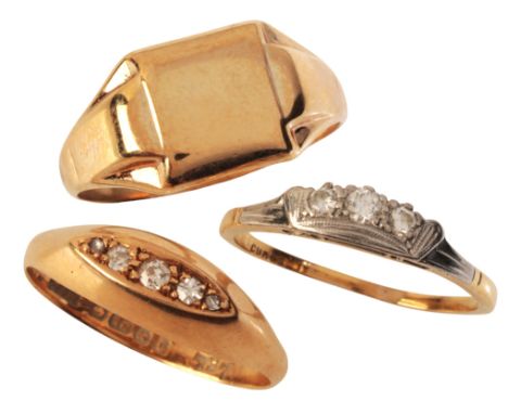 A COLLECTION OF RINGSincluding an antique diamond five stone ring in 18ct gold, set with five old cut diamonds, full British 