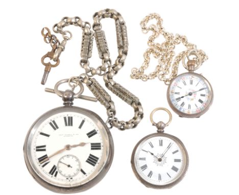 THOMAS RUSSELL & SONS, LIVERPOOL: A GENTLEMAN'S SILVER OPEN FACE POCKET WATCHthe key-wind movement with white enamel dial, bl