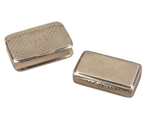 A GEORGE III SILVER SNUFF BOXmakers mark unclear, Birmingham 1814, of oval form, the flat hinged three quarter lid engraved w