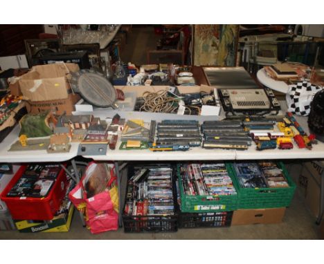 A large quantity of model railway items including Hornby and an Air fix multiple train control system and track etc