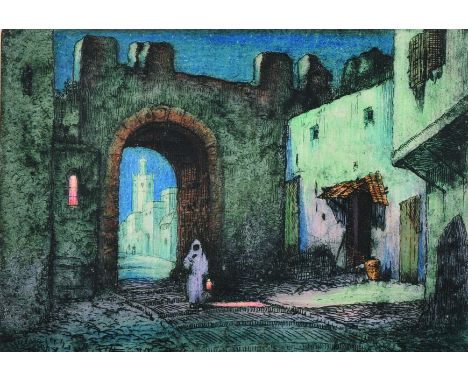 Robert Herdman-Smith (1879-1945) British. "A Gateway, Tangier", Etching in Colours, Signed, Inscribed and numbered 57/75 in P