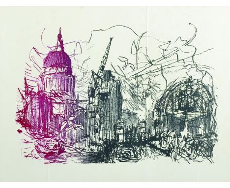 Feliks Topolski (1907-1989) Polish. "Jacqmar Scarf Design", London after the Blitz, Circa late 1940's, Lithograph with Colour