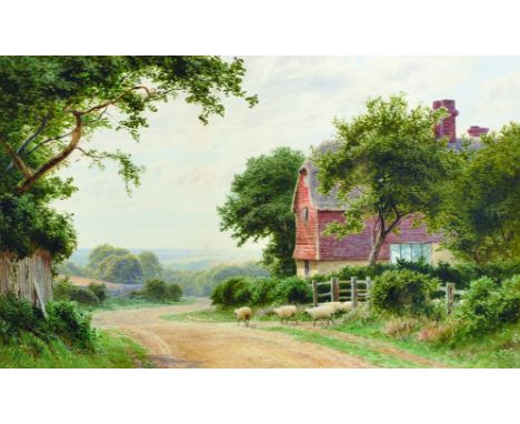 Roberto Angelo Kittermaster Marshall (1849-1926) British. An Extensive Landscape, with Sheep by a Cottage in the foreground, 