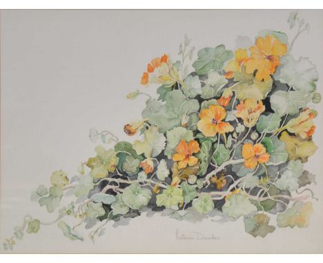 Janet Rawlins,Landscape scenes, a pair,signed, fabric collage,40x61cm,and two watercolour studies by Antonia Dundas, Clematis