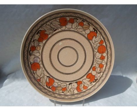 A large 1930s Crown Ducal Wall plaque, designed by Charlotte Rhead in the 5802 Fruit Border pattern, having a tube-lined deco