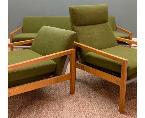 MID-CENTURY SUITE OF SEATING FURNITURE, possibly by Pace of New York, comprising three seater sofa, easy armchair, and low-ba