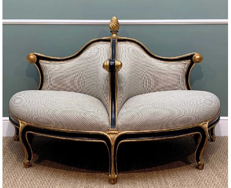 CHRISTOPHER GUY DOUBLE CONVERSATION SOFA, with ebonised &amp; gilt detail, 165 cm long