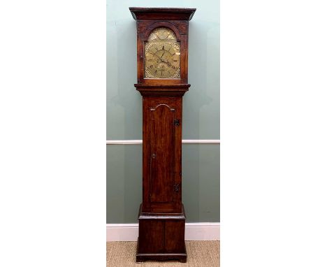 LATE 18TH CENTURY WELSH OAK 8-DAY LONGCASE CLOCK, John Evans, Lampiter (sic), 11-inch brass roman dial with floral engraved c