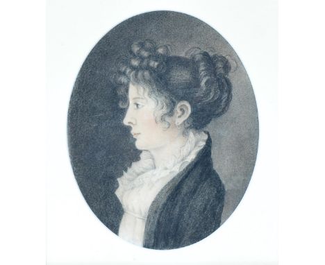 19th Century English School Pencil, pastel and charcoal profile portrait of a girl, 18cm x 14.5cm