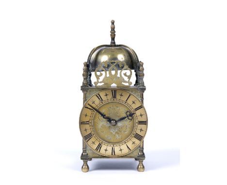 A brass reproduction lantern clock, 26cm