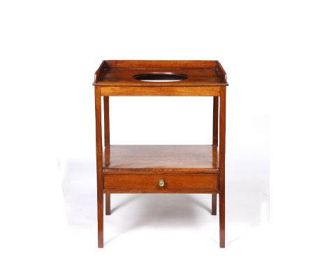 A 19th Century mahogany basin stand of rectangular form, 56cm, a mahogany tripod table and a torchere