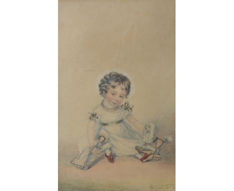 Albin Roberts Burt (British, 1783-1842) Portrait of a young girl playing with toys, watercolour/drawing, signed and dated 182