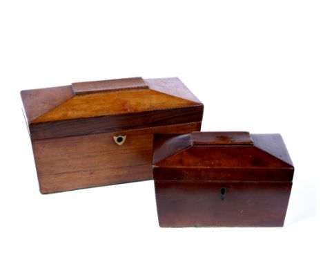 A Victorian mahogany tea caddy 28cm and a smaller caddy 20cm