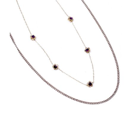 A 9ct gold chain  of usual form, together with a necklace with amethyst decoration