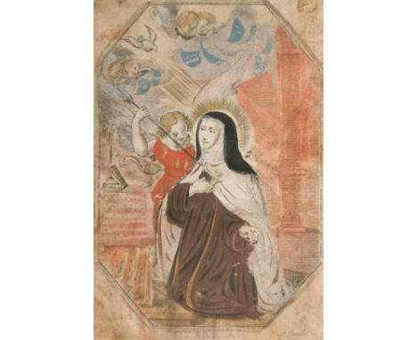 Gerard Donck (1600-1650) Dutch, An Old Master miniature of Saint Teresa, ink and watercolour on vellum, 5.5" x 3.75", (unfram