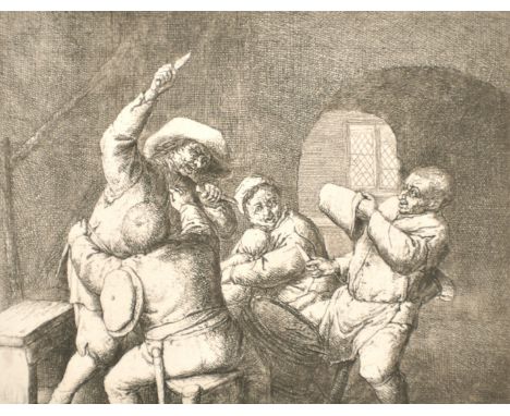 Adriaen Van Ostade, 'The Peasant's Quarrel', an Old Master engraving, 5" x 6".