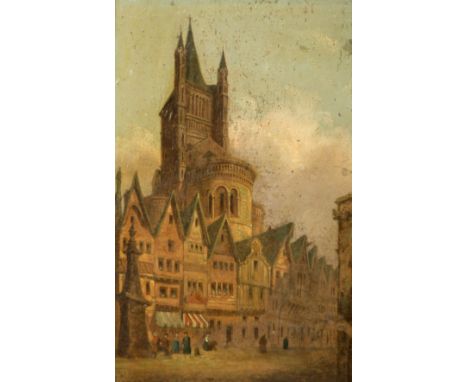 19th Century German School, a view of the city of Koln, Germany, oil on oak panel, 7.5" x 5".