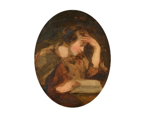 Joseph Henderson (1832-1908) Scottish, study of a girl reading, oil on panel, 6" x 5", Provenance: St. Andrews Fine Art.
