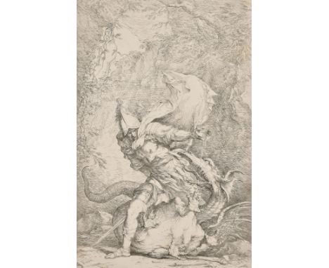 Salvator Rosa, 'Jason and the Dragon', an Old Master engraving, 14" x 9.75".