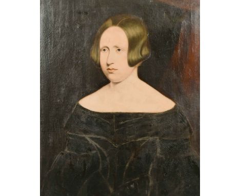 19th Century School, Portrait of a young girl wearing black, oil on canvas, 30" x 25", (unframed).