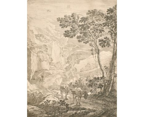 Jan Both, 'The Two Mules', an Old Master engraving, 11" x 8".