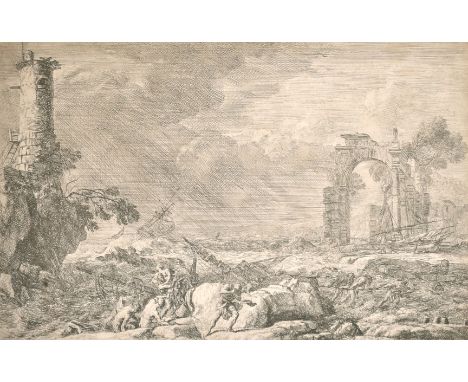 Adrien Manglard, 'The Shipwreck', an Old Master engraving, 10.5" x 16".