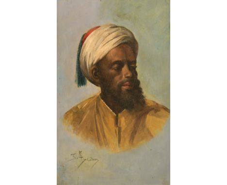 19th Century Continental School, a pair of head and shoulder portraits of North African gentlemen, oil on mahogany panel, eac