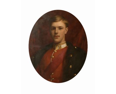19th/20th Century British School, a portrait of a young Welsh officer, oil on canvas, indistinctly signed, 30" x 26" oval.