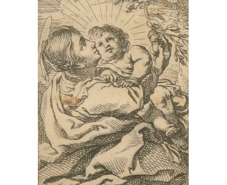 Old Master engraving, 17th / 18th Century, A mother and child, on paper, 4" x 3.25".