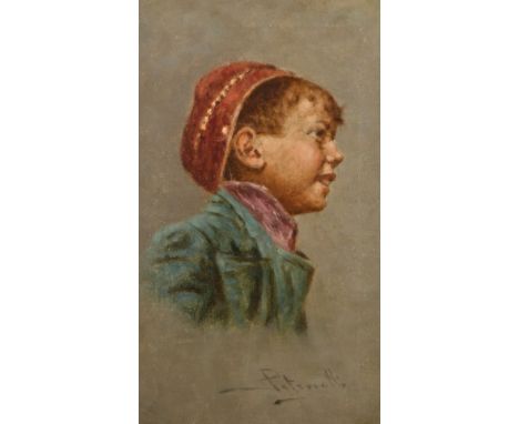 Arturo Petrocelli (1856- 1926), Portrait of a young boy, oil on canvas, signed, 11.25" x 7".