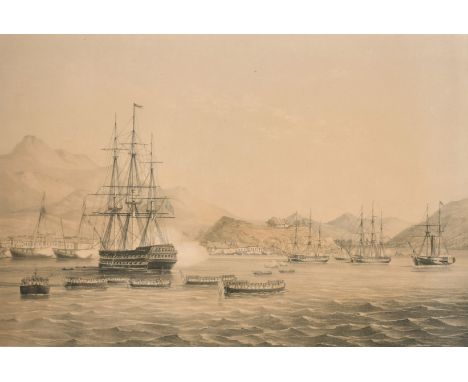 After Sir Henry Darell, A 19th Century tinted lithograph, 'Taking of the island of Chusan', 8" x 12" and an engraving of a se