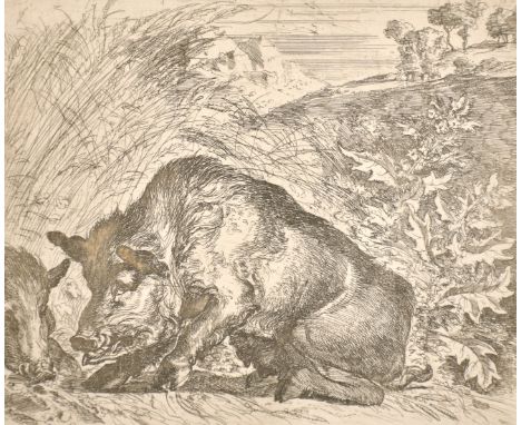 Abraham Hondius, 'The Wild Boar', an Old Master engraving, 6" x 7".