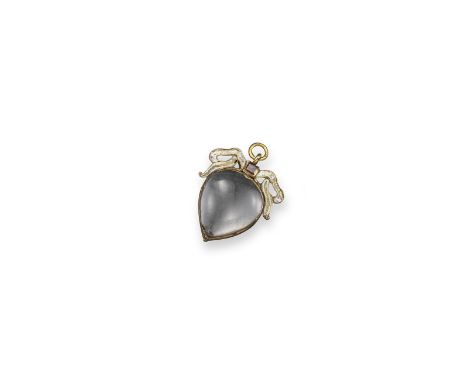 A late 18th century rock crystal memorial pendant, set with a pear-shaped locket section beneath a garnet and white enamel pe