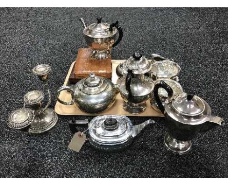 A quantity of EPNS to include a four piece tea service, three piece tea service, candelabrum, three boxed cutlery sets etc (Q