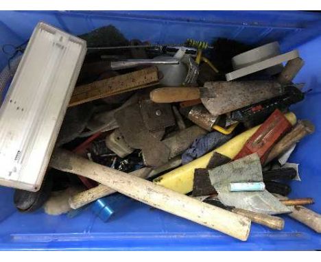 Two boxes of hand tools, wood working table, wood working planes etc 